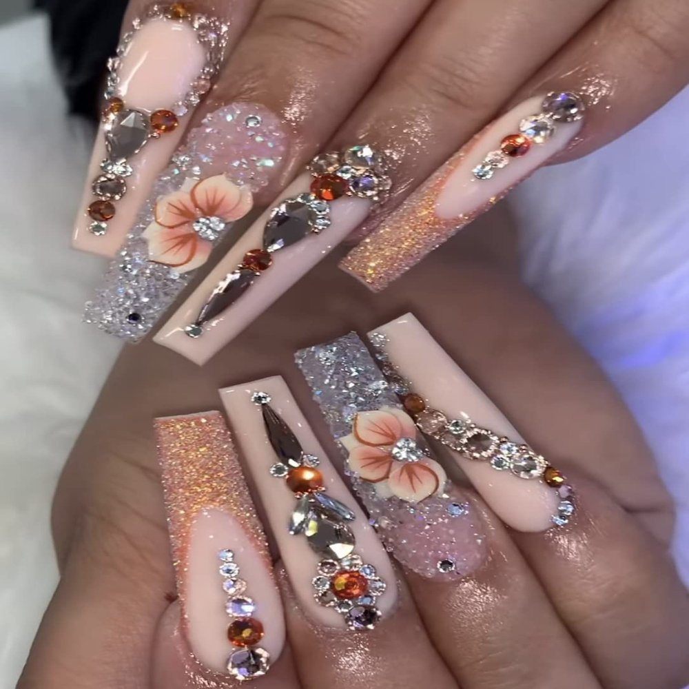 Set 10PCs 3D Acrylic |Nude Sweetheart Flower Nail Art Charms Handmade by Acrylic Powder Design Acrylic Nail Art for Women Girls (Nude6-10pcs)