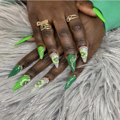 Set 34PCs 3D Acrylic Sweetheart Flower Nail Art Charms Handmade by Acrylic Powder Design Acrylic Nail Art for Women Girls (Green15-10pcs)