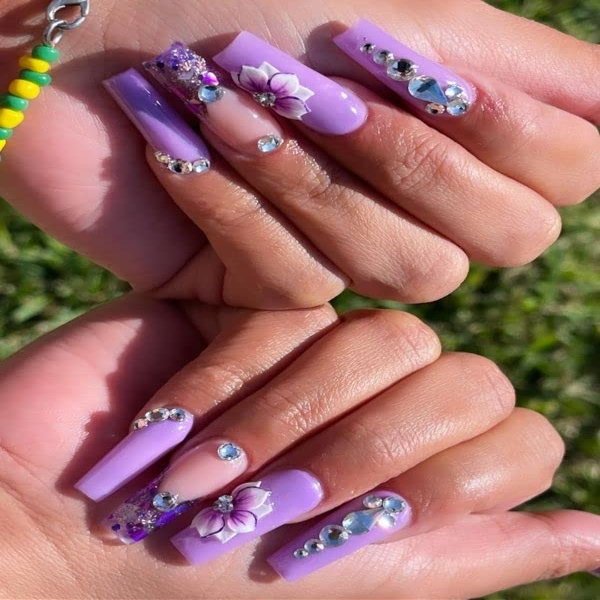 Set 10PCs 3D Violet Acrylic Sweetheart Flower Nail Art Charms Handmade by Acrylic Powder Design Acrylic Nail Art for Women Girls (violet12-10pcs)