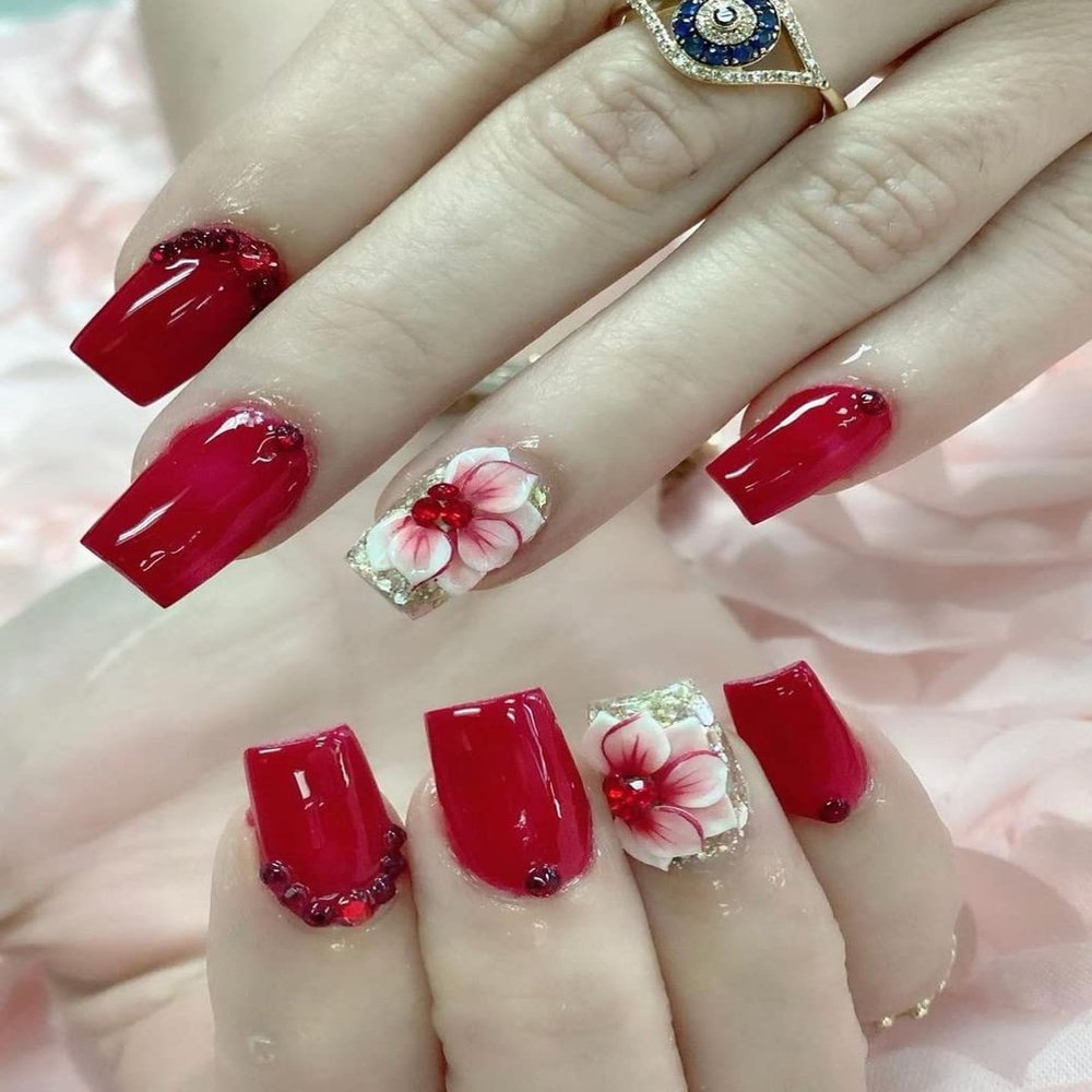 Set 34PCs 3D Acrylic Sweetheart Flower Nail Art Charms Handmade by Acrylic Powder Design Acrylic Nail Art for Women Girls (Red11-10pcs)