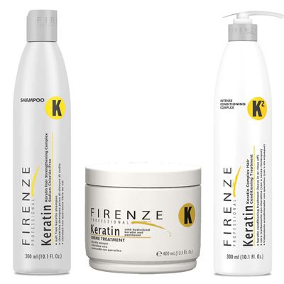 Firenze Professional Keratin Care Bundle - Keratin Shampoo, Intense Conditioner and Mask Treatment Pack with Free Red Gift Bag