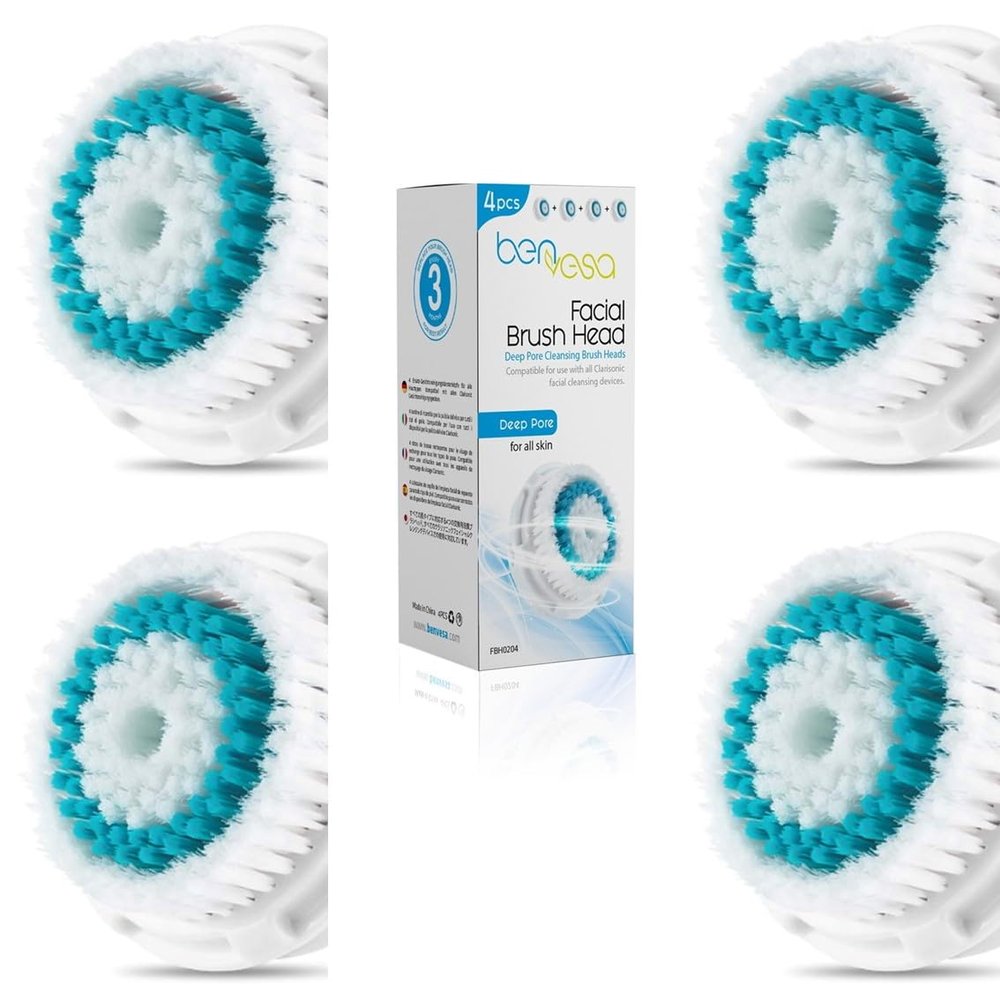 benvesa Deep Pore Replacement Brush Heads Compatible with Clarisonic Mia 1, Mia 2, Mia Fit, Alpha Fit, Smart Profile Uplift 4 Pack