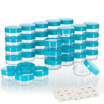 ZEJIA 10 Gram Sample Containers, 100 Count Cosmetic Containers with Lids, Refillable Empty Sample Jars, Small Plastic Container with Lids (Blue)