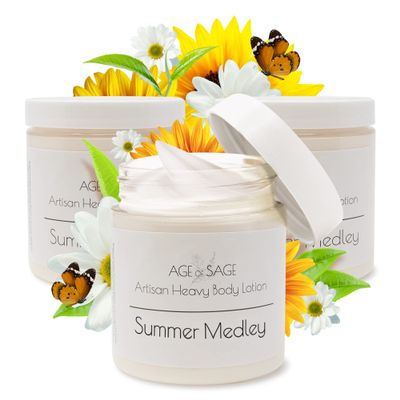 Age of Sage Body Lotion with Shea Butter - Gifts for Her, Body Moisturizers Infused with Coconut & Sunflower Oils, Valentines Gifts for Women Summer Medley Scent, Pack of Three 8 oz Jars