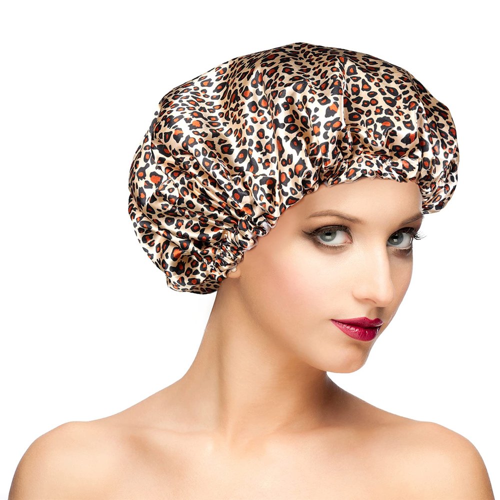 Shower Cap for Women, Oversized Waterproof Women Shower Caps, Extra Large Shower Cap Designed for all Hair Lengths with PEVA Lining & Adjustable Elastic Band Stretch Hair Cap for Shower