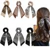 Bandana Hair Scrunchies with Ribbon Bow Scarf Scrunchies for Women, Elegant Floral Hair Ties Plaid Scarf Scrunchies (6 PCS Double Layer) view 1