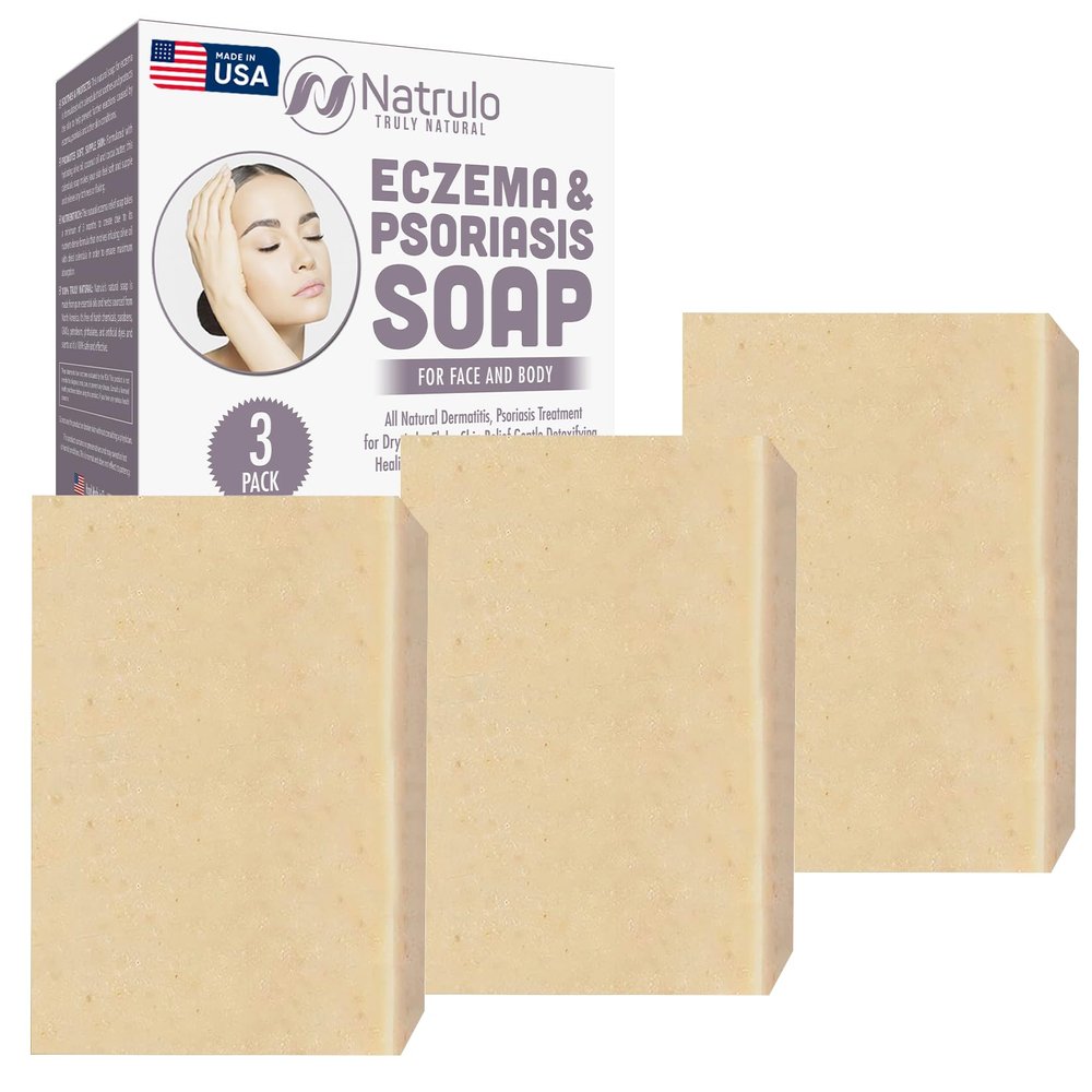 Eczema Soap Bar for Face and Body All Natural Dermatitis, Psoriasis Treatment for Dry Itchy Flaky Skin Relief Gentle Detoxifying, Healing, Anti-Itch, Cleansing Skin Care Remedy Made in USA