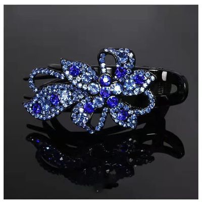 Flower Hair Barrette, Rhinestone Hair Luxury Barrette Headwear Hair Accessories (Blue)