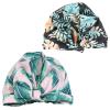 aoozleny Women Girls Shower Caps, Waterproof Reusable Shower Hair Caps Turban Shower Bath Caps for Long, Short and Curly Hair,Set of 2 (Plant) view 2