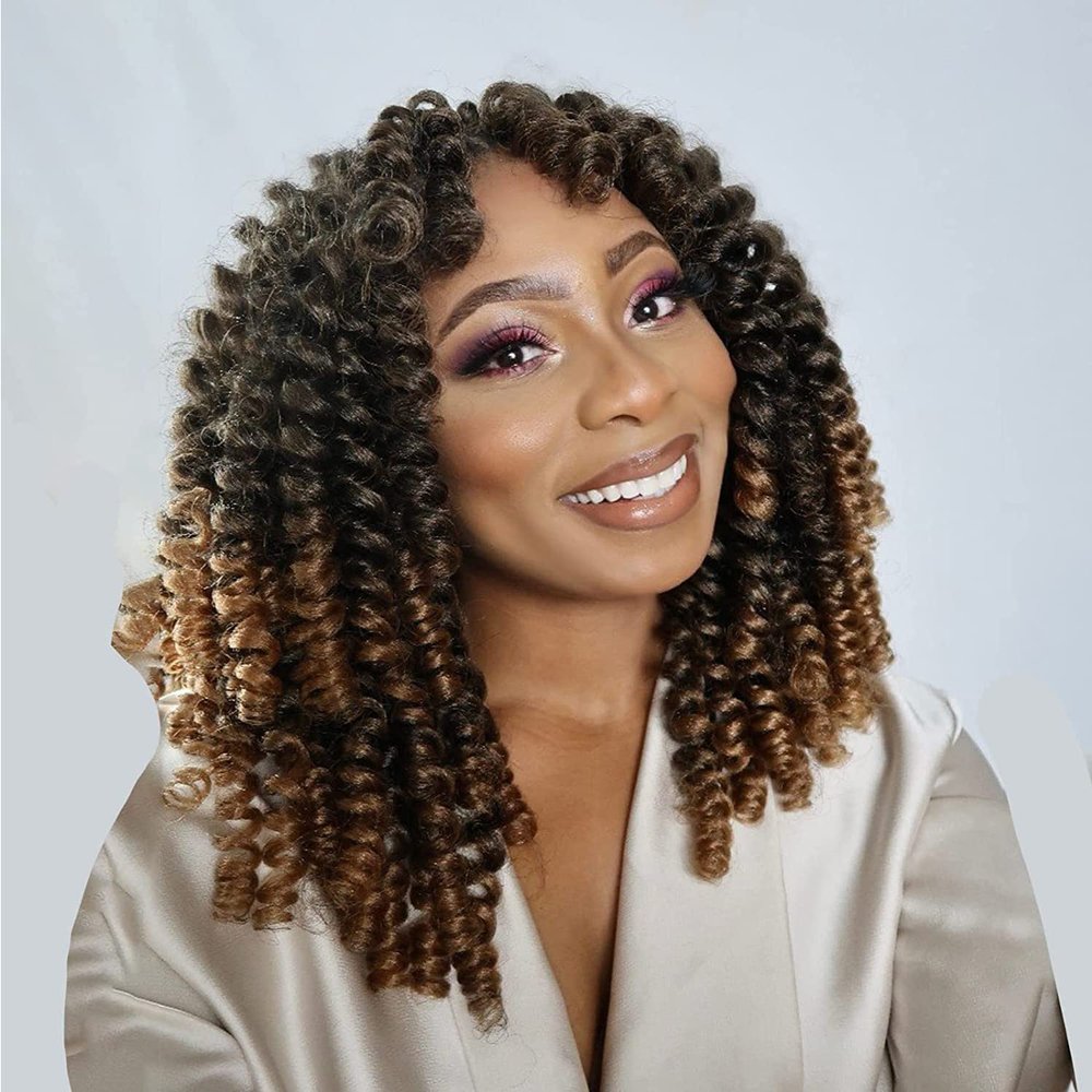 12 Inch Jamaican Bounce Crochet Hair 22 Strands 4 Packs Wand Curl Crochet Hair Curly Crochet Braids for Black Women (12 Inch (Pack of 4), T1B-27#)