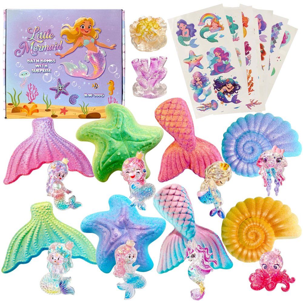 Mermaid Bath Bombs for Kids with Surprse Inside, 8PK XXL Kids Bath Bombs Gift Set for Girls, Birthday Gifts, Mermaid Party Favors, Princess Gift Box