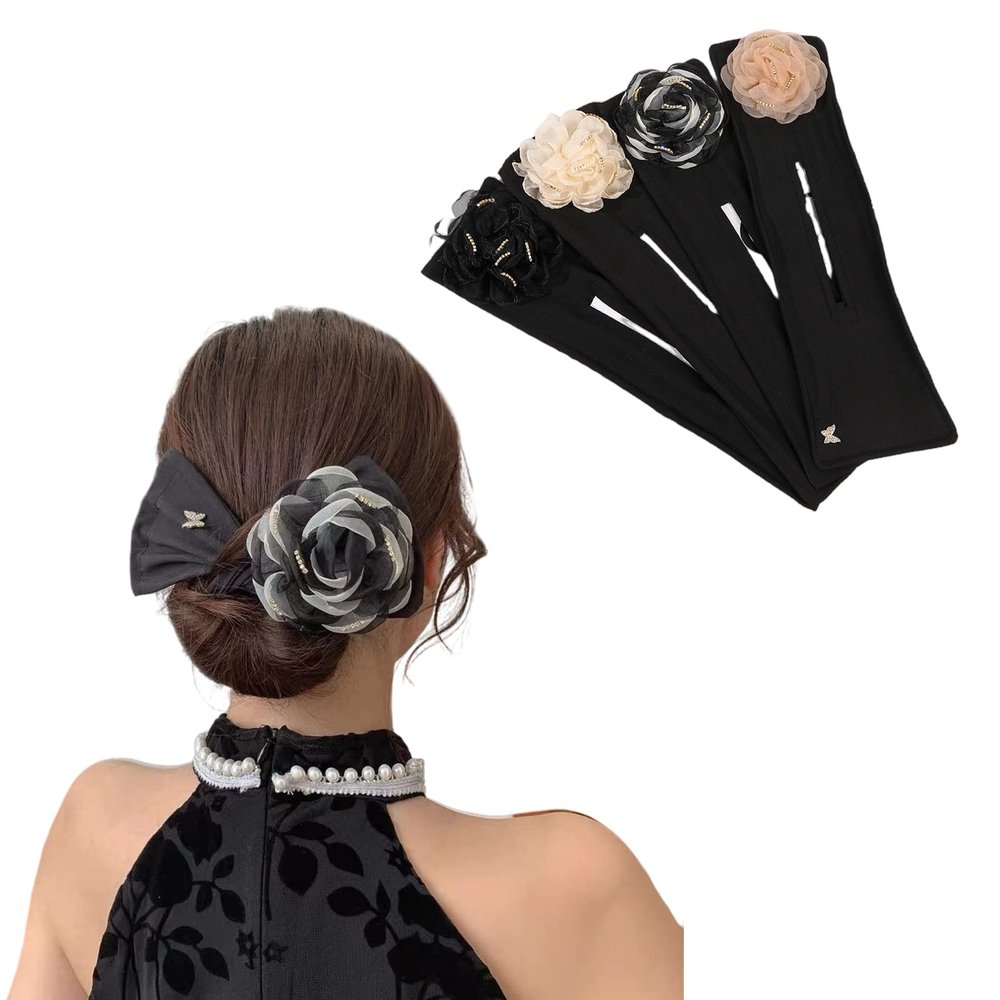 4 Pieces Big Flower Hair Bun Maker Deft Magic Bun Hairpin for Women Girls Hair Circle Ponytail Holder Hair Accessories
