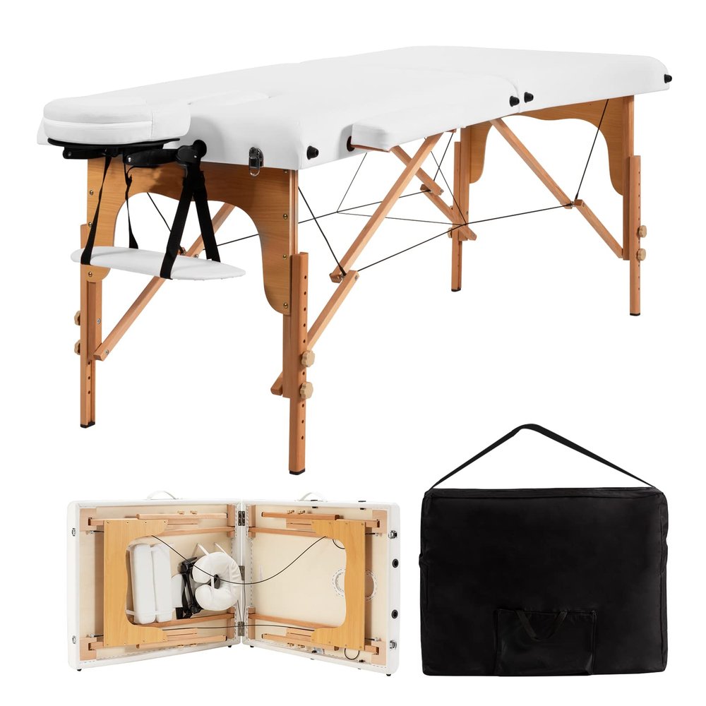WELLHUT Massage Tables Portable Lash Esthetician Tattoo Folding Table Spa Bed Tattoo, 84 Inches Face Cradle Salon with Carrying Case, White