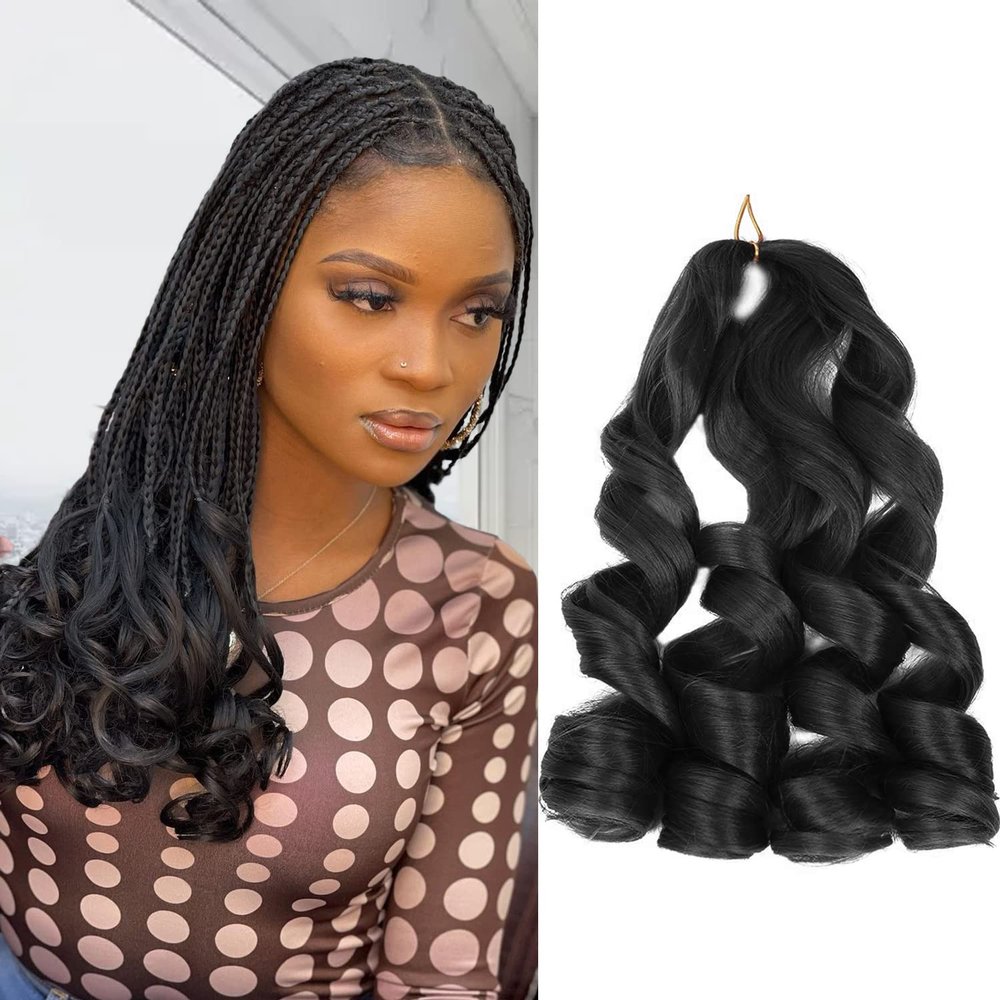 French Curl Braiding Hair 14 Inch Curly Braiding Hair Pre Stretched 8 Packs Short Black French Curl Crochet Braids for Box Braids with Curly Ends for Black Women (1B)