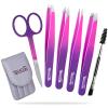Eyebrow Tweezer Set, TsMADDTs 6PCS Tweezers Set for Women, Precision Tweezer for Eyebrows with Curved Scissor for Ingrown Hair, Hair Plucking Daily Beauty Tools (Pink&Purple) view 1