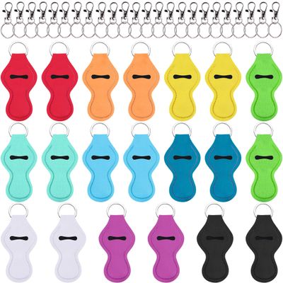 Duufin 20 Pieces Chapstick Holder Keychain Lipstick Holder Lip Balm Holder with 20 Pieces Metal Clip Cords Chapstick Keyring Holder for Chapstick Tracker and Safeguard, 10 Colors