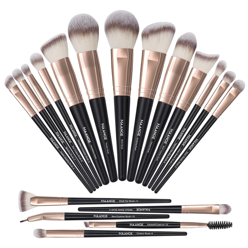 Makeup Brushes, MAANGE 18 Pcs Professional Makeup Brush Set Premium Synthetic Face Kabuki Brush Kit Foundation Blush Powder Eyeshadow Brushes SetBlack Gold)