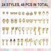 48 Pcs Dangle Charms Luxury Rhinestones for Nails - Heart Charms Gold Gems Crystal Metal Diamonds Stones for 3D Art Decoration Jewelry Making, 24 Styles view 2