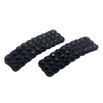 2PCS Rhinestones Snap Hair Clips for Women Girls Rectangular Hairpins Korean Barrettes Hair Accessories Black