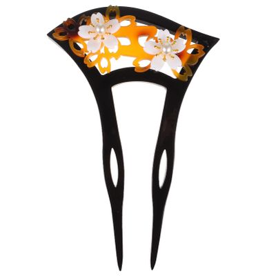 LALAFINA 1pc Accessory Women Hairstyle U- Retro U- shaped Pin Antique U Hanfu Hairstyle, Prong for Clips Women, Girls Accessories U- shape Yellow Wooden Classical Flower French Clip,