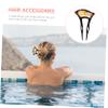 LALAFINA 1pc Accessory Women Hairstyle U- Retro U- shaped Pin Antique U Hanfu Hairstyle, Prong for Clips Women, Girls Accessories U- shape Yellow Wooden Classical Flower French Clip, view 3