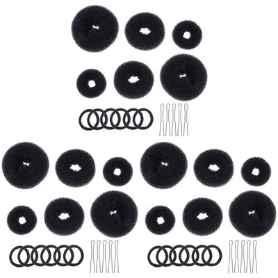 KALLORY 9sets Hair Donut Bun Makers for Women U-shaped Hairpins High Elastic Hair Ties for Creating Elegant Buns Chignons Ponytails Per
