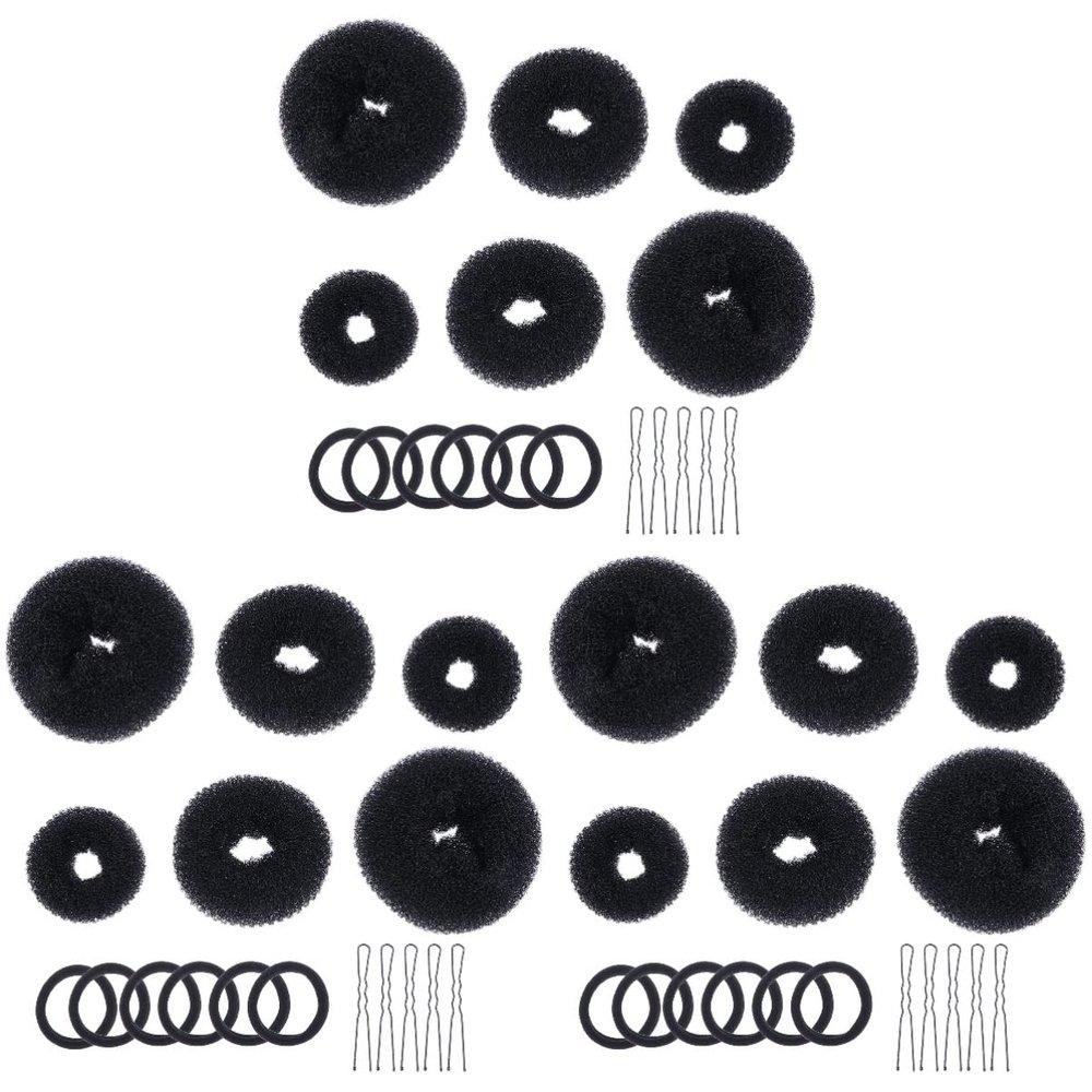 KALLORY 9sets Hair Donut Bun Makers for Women U-shaped Hairpins High Elastic Hair Ties for Creating Elegant Buns Chignons Ponytails Per