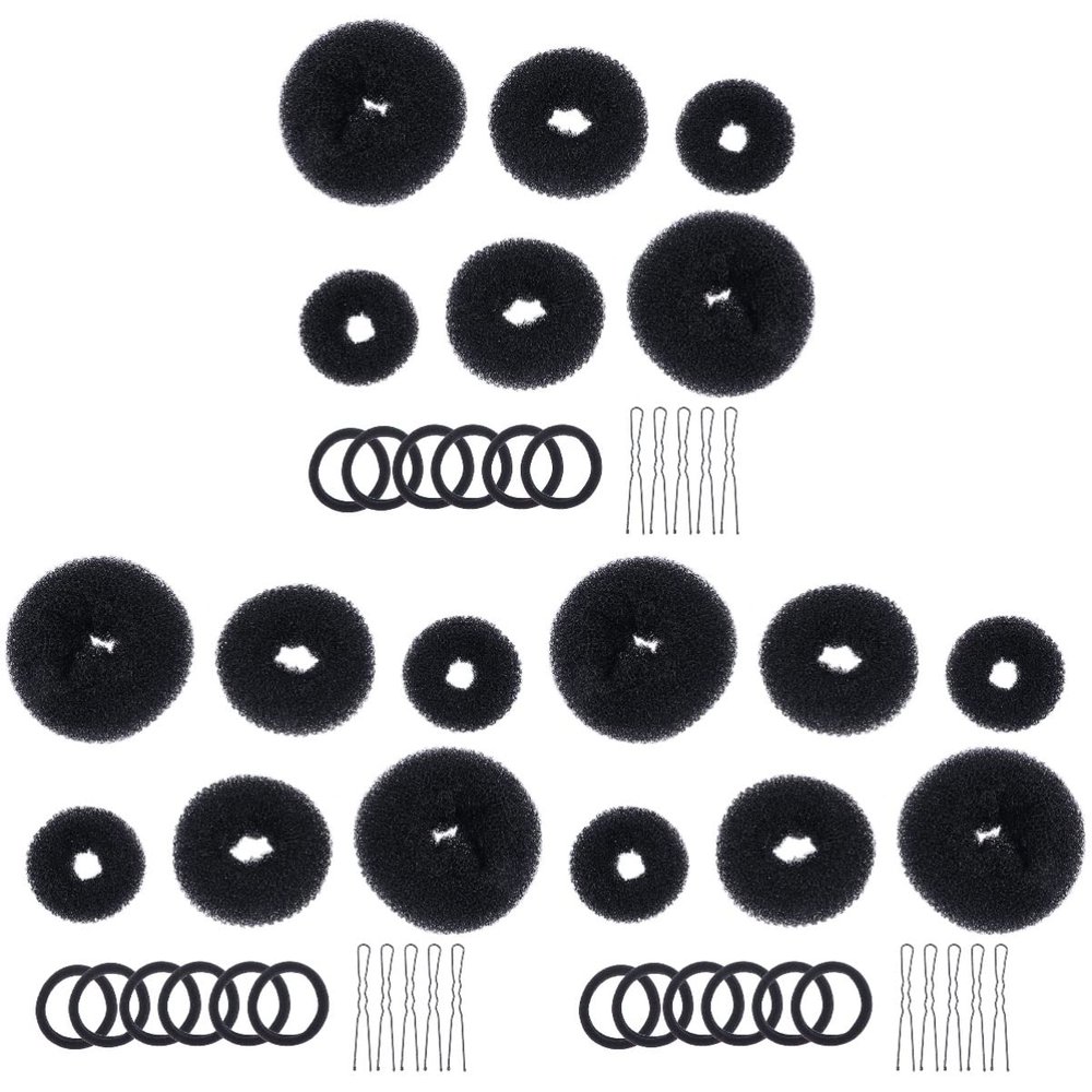 LALAFINA 9sets Hair Bun Maker Kit U-shaped Hairpins Elastic Bands and Donut Bun Tools for Easy Hairstyles for Women Hair Styling Each