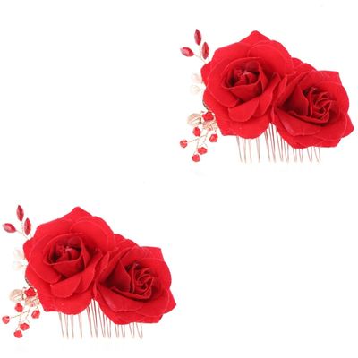 KALLORY Bridal Floral Hair Accessories - Silk Rose Hair Combs and Hairpins for Brides