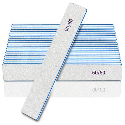 Nail Files-Nail File for Acrylic Nails 12pcs, 60/60 Grit Nail Files Emery Boards for Acrylic Nails, Jumbo File Washable Thick Professional Square Nail File Manicure Tools for Nail Tech