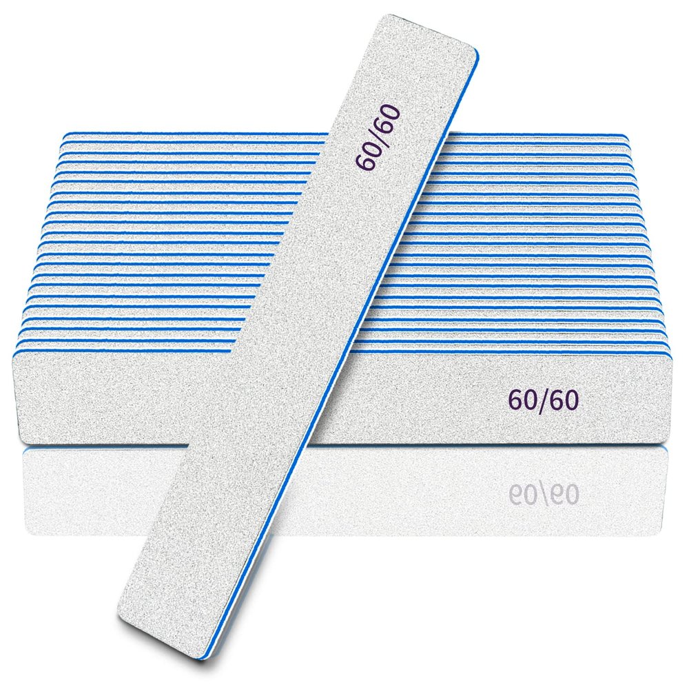 Nail Files-Nail File for Acrylic Nails 12pcs, 60/60 Grit Nail Files Emery Boards for Acrylic Nails, Jumbo File Washable Thick Professional Square Nail File Manicure Tools for Nail Tech