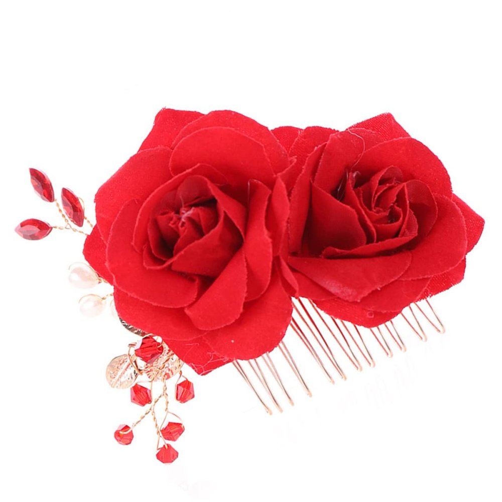 KALLORY Bridal Hair Comb Clip Elegant Rose Headdress Bridal Side Combs Wedding Hair Accessories for Women and Girls