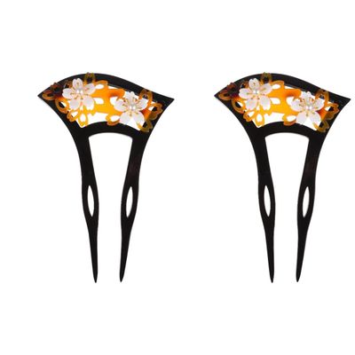 LALAFINA 2pcs Prong Hairpin Classical Antique Hairpins Stick Vintage Clip, Shaped Forks Yellow U- Accessory French Hairstyle for Clips Hair Headdress Chopsticks Clip Hairstyle,