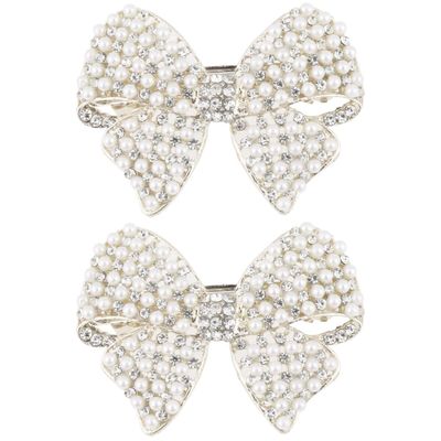 KALLORY Pearl Bow Hair Clip with Rhinestones Lightweight Alloy Hair Accessory 2.36X1.77 Inches for Women Ideal for Parties Festivals Travel and Daily Use