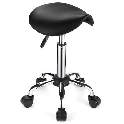 FNZIR Saddle Rolling Stool with Wheels PU Leather Height Adjustable Swivel Stool Chair Black