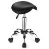 FNZIR Saddle Rolling Stool with Wheels PU Leather Height Adjustable Swivel Stool Chair Black view 1