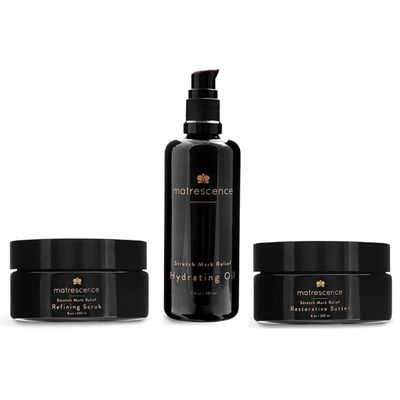 Matrescence Stretch Mark Relief Belly Trio 3 Pack (19.4oz/574ml) | 1-2-3 Step Complete Routine | Spa-Quality Maternity Skin Treatment | Pregnancy-Safe Skincare Made for Mom