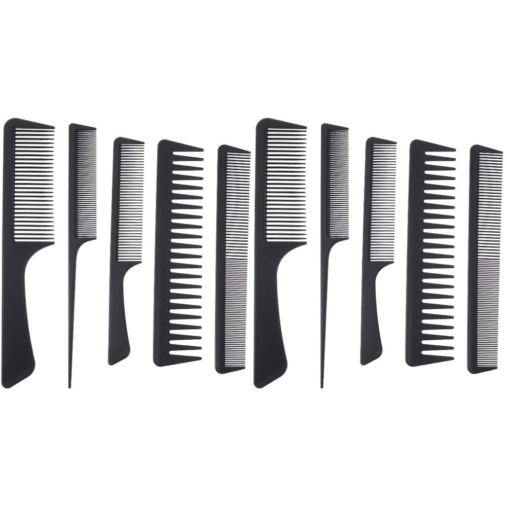 KALLORY 10pcs Carbon Fiber Hair Comb Professional Detangling Brush Tail Comb for Home Salon Styling Wide Fine Tooth Designs Lightweight Heat- for All Hair Types