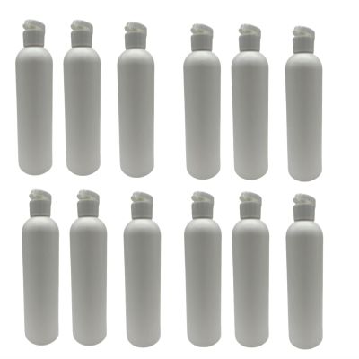 Natural Farms 8 oz White Cosmo Plastic Bottles -12 Pack Empty Bottle Refillable - BPA Free - Essential Oils - Aromatherapy | White Flip Up Snap Top Cap - Made in the USA