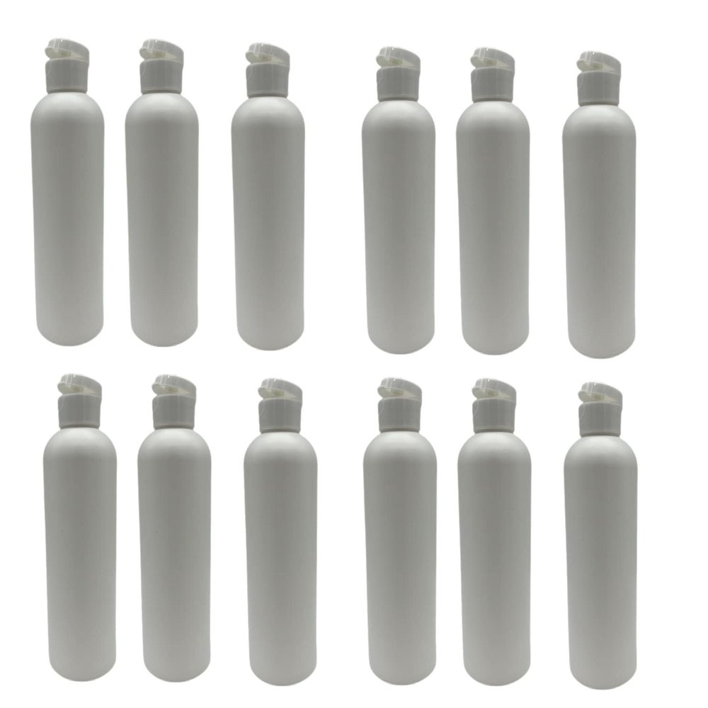 Natural Farms 8 oz White Cosmo Plastic Bottles -12 Pack Empty Bottle Refillable - BPA Free - Essential Oils - Aromatherapy | White Flip Up Snap Top Cap - Made in the USA