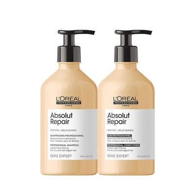 L'Oral Professionnel Paris Absolut Repair Shampoo & Conditioner Set - Repairs Damage & Provides Hair Shine, For Dry, Damaged Hair