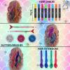 Jim&Gloria Dustless Hair Chalk Include Hair Extensions Mermaid Brushes Glitters Set of 17 Plus Face Paint 12 Colors include Stencils, Gold and Silver colors view 2