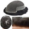 Hair Wonders Swiss Lace Hair System Toupee for Men Hairpiece Soft Lace Front Mens Toupee Human Hair Pieces Bleached Knot Natural Hairline1B# OFF BLACK-100% density7x9 view 4