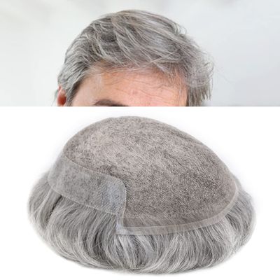 Healthlif Breathable Toupee For Men Real Human Hair System Undetectable Lace Mens Hairpiece Natural Hairline Men Toupee 7x9#1B80#1B Off Black+80% Grey 100% Density