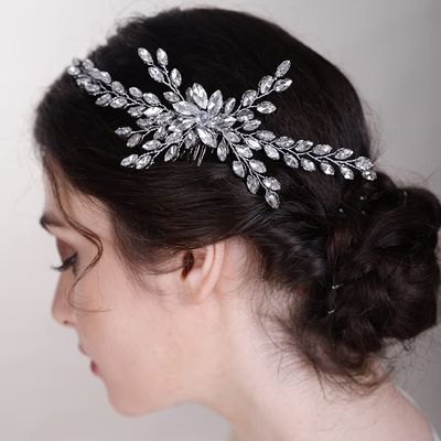 BERYUAN Crystal Flower Hair Comb for Women Wedding Bridal Rhinestone Accessory Prom Banquet Dancing Ball (blue)