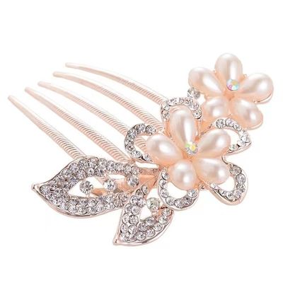 qbodp 2 Pieces Hair Comb Hair Barrettes for Women,Rhinestone Pearl Hair Clips Hair Accessories Elegant Hair Pins for Buns