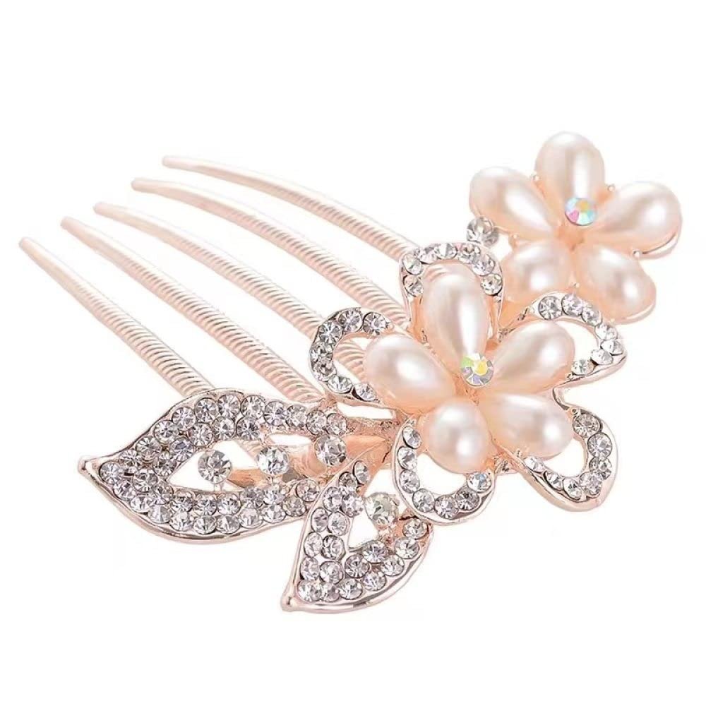 qbodp 2 Pieces Hair Comb Hair Barrettes for Women,Rhinestone Pearl Hair Clips Hair Accessories Elegant Hair Pins for Buns