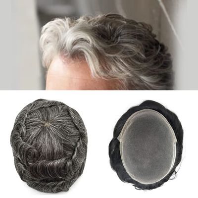 Hair Wonders Swiss Lace Hair System Toupee for Men Hairpiece Soft Lace Front Mens Toupee Human Hair Pieces Bleached Knot Natural Hairline350# 3# Dark Brown+50% Gray-100% Density7x9