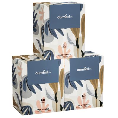Ourmed Life Face Towels, Disposable Biodegradable Facial Towels for Sensitive Skin, Lint- free Facial Wipes for Washing Face, Skincare and Makeup Remover, Dry Wipes, 10"7.9" Extra Large, 180 Count