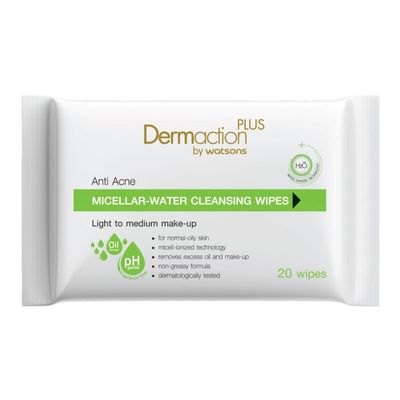 Dermaction Plus Micellar Water Cleansing Wipes 20 sheets.